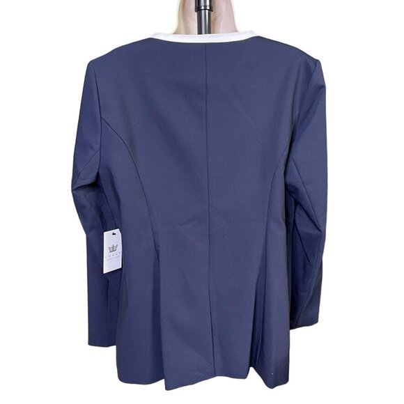 Chause Womens Classic Career Blazer  Blue White trim Tailored Jacket Size L New - Picture 5 of 10